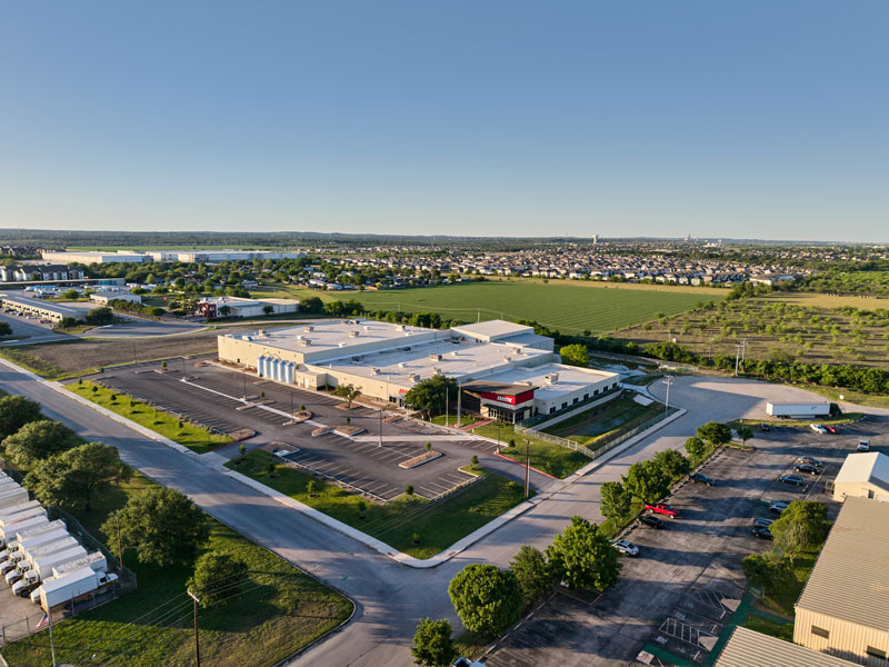 Construction Completed Aerial view of the completed Detex facility